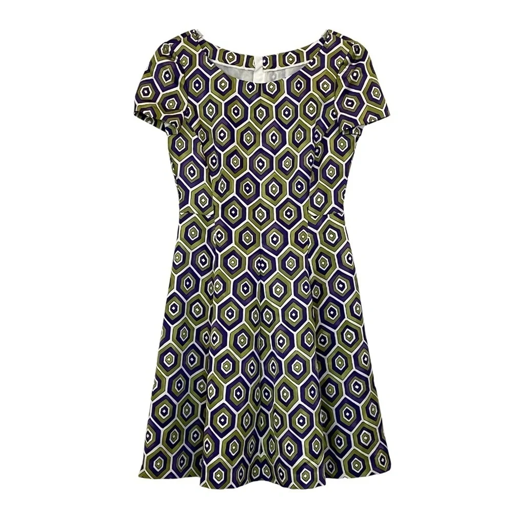 Prada Fall/Winter 2012 Geometric Silk Fit & Flare Short Sleeve Dress Sz. 40 - Picture 4 of 11